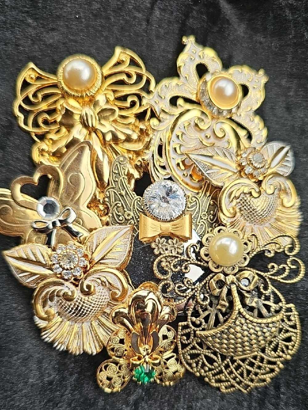 Vtg Jane AOL Goldtone Decorative Angel Brooch Lot-4 SIGNED pcs-all Stamped